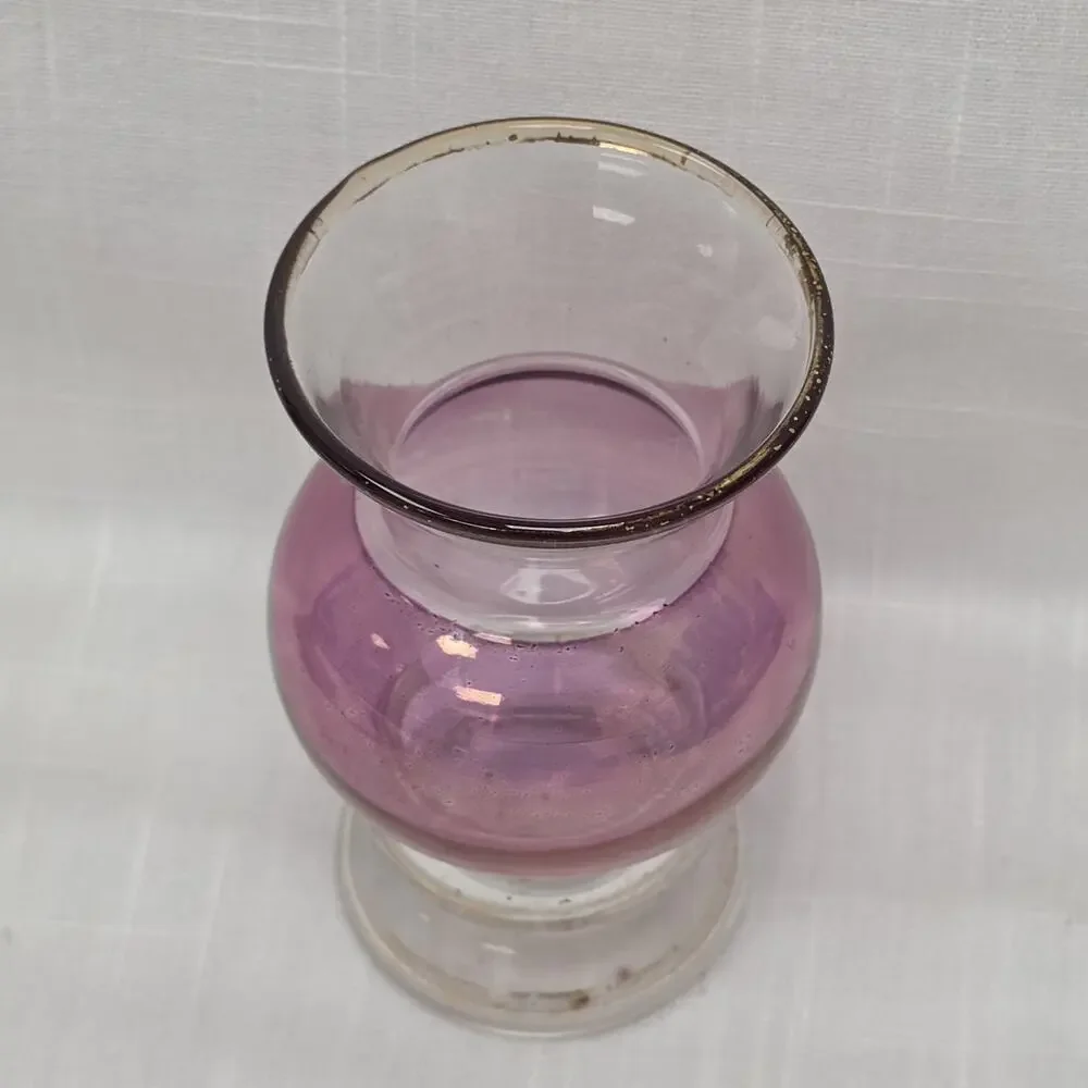 Vintage Pink Art Glass Vase Gold Trim Flared Rim Pedestal Bud Flower Vase 4.5